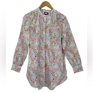 Lands' End Cotton A-Line Long Sleeve Tunic Top Ivory Mini Floral Spring Garden M